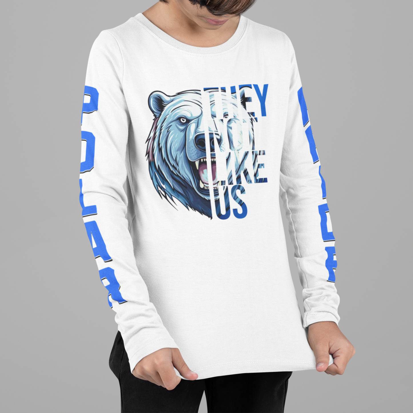 “They Like Us” Polar Bear Long Sleeve Graphic Tee-Youth Size